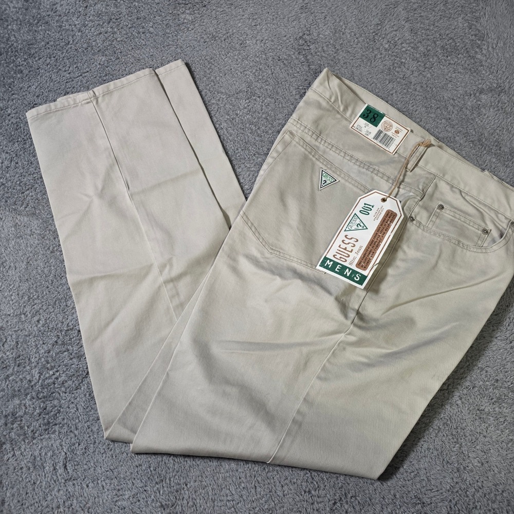 Guess Mens 38 Slim Jean Straight Leg Cement Tan Vintage New With Tags IM62-001